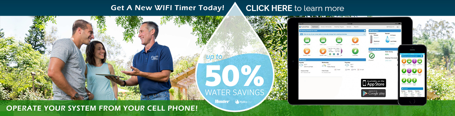Up to 50% water savings when Pacific Lawn Sprinklers installs a smart wifi controller